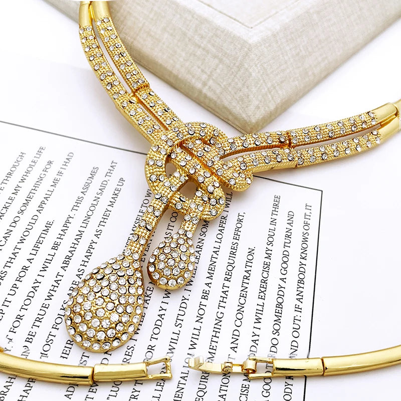 Ensemble Bijoux Femme – Plaqué Or 18K Style Dubaï, Collier, Bracelet, Boucles, Bague