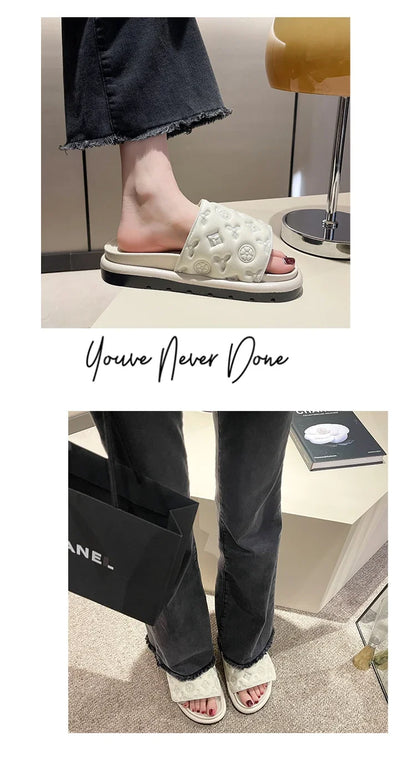 Pantoufles été femme à semelle épaisse, sandales de plage tendance,