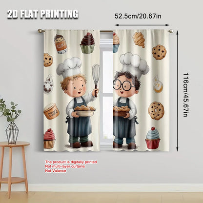 Lot de 2 rideaux polyester imprimé 2D, sans électricité, polyvalents