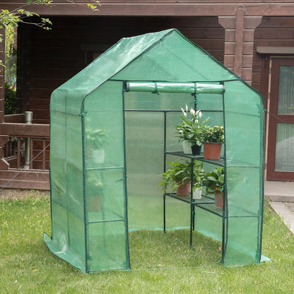 Serre de tomate en polyéthylène 143x143x195 cm semi-transparente étanche avec cadre acier, protection jardin et maison