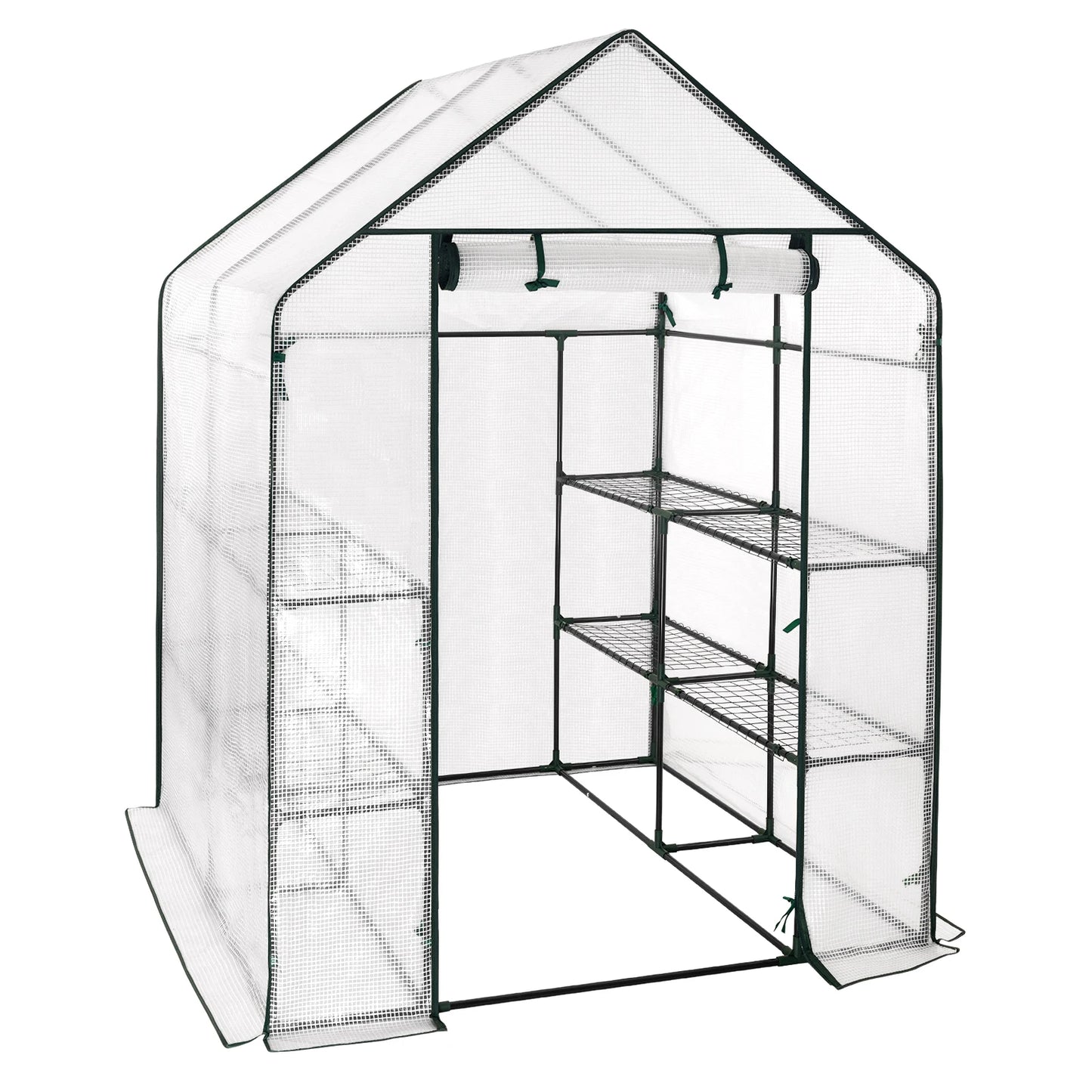 Serre de tomate en polyéthylène 143x143x195 cm semi-transparente étanche avec cadre acier, protection jardin et maison