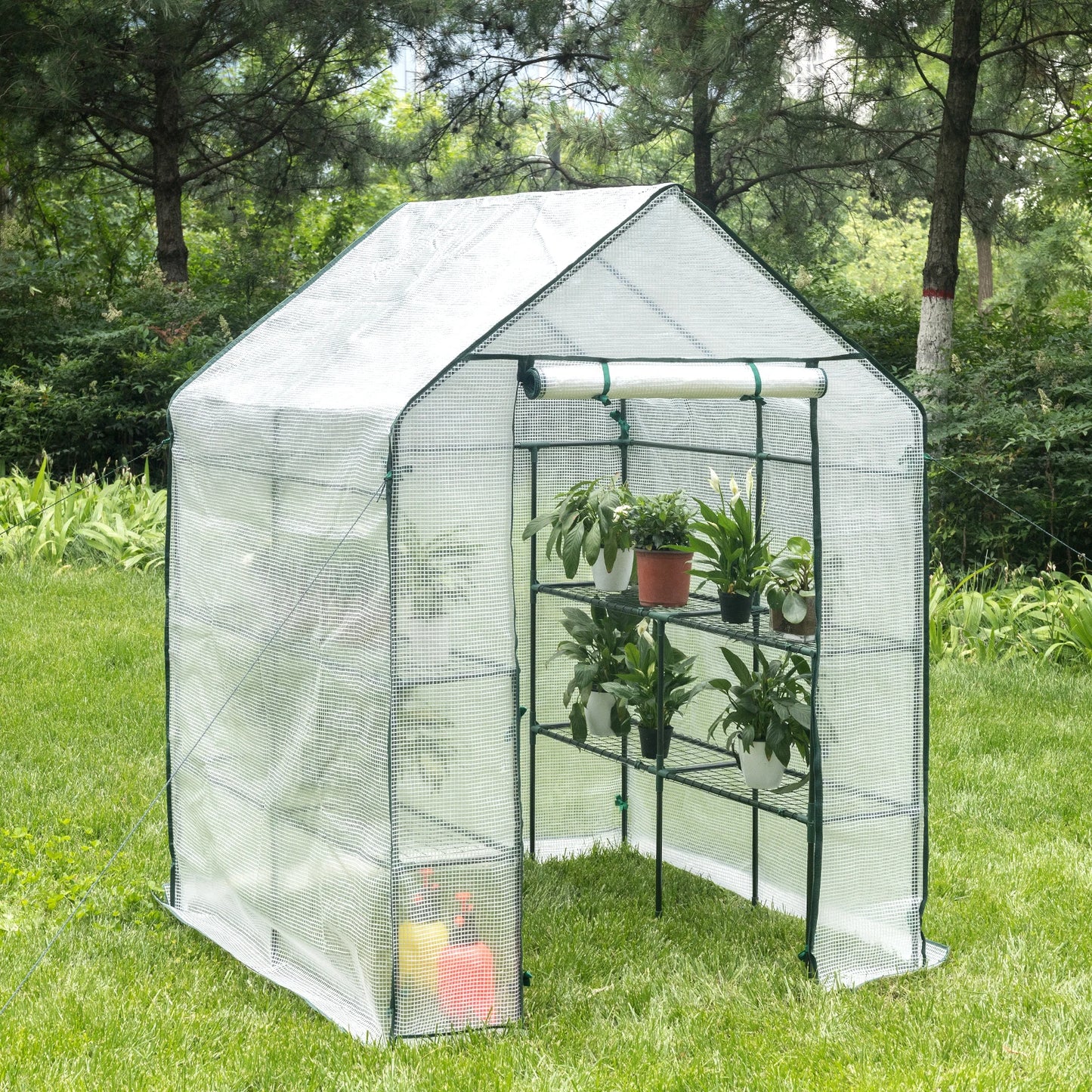 Serre de tomate en polyéthylène 143x143x195 cm semi-transparente étanche avec cadre acier, protection jardin et maison