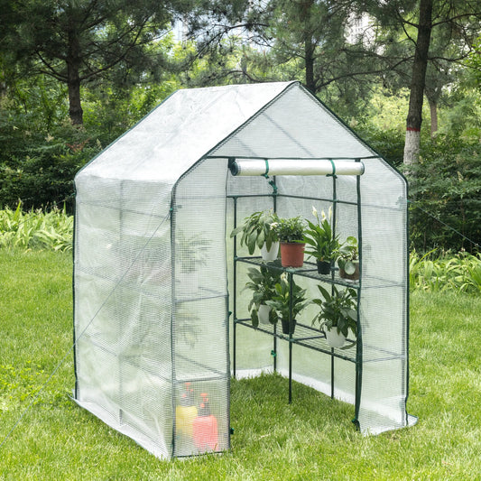 Serre de tomate en polyéthylène 143x143x195 cm semi-transparente étanche avec cadre acier, protection jardin et maison
