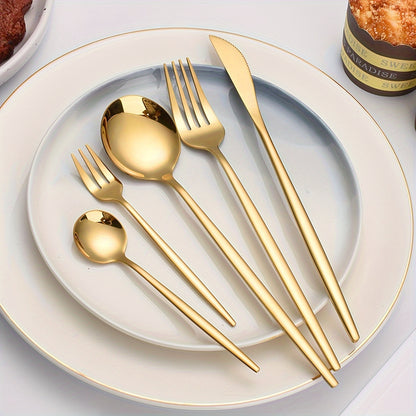 Elegant 30pcs Set Couverts Inox Doré – Couteaux, Fourchettes, Cuillères, Lavable Lave-Vaisselle .