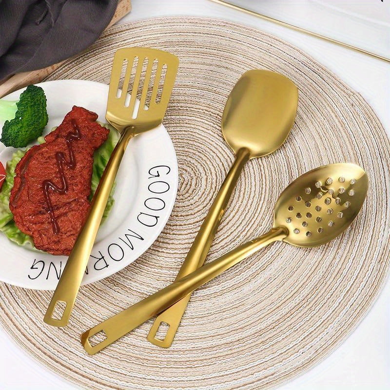 6pcs Set Ustensiles Cuisine Inox Doré – Louche, Passoire et Spatule .