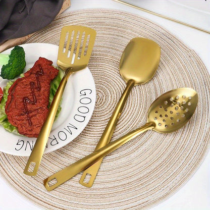 6pcs Set Ustensiles Cuisine Inox Doré – Louche, Passoire et Spatule .
