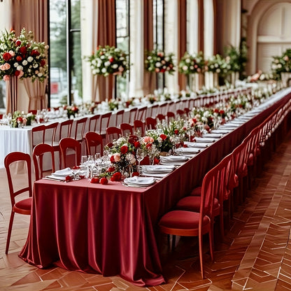Rectangular Gold Satin Tablecloth – Elegant for Weddings and Events.