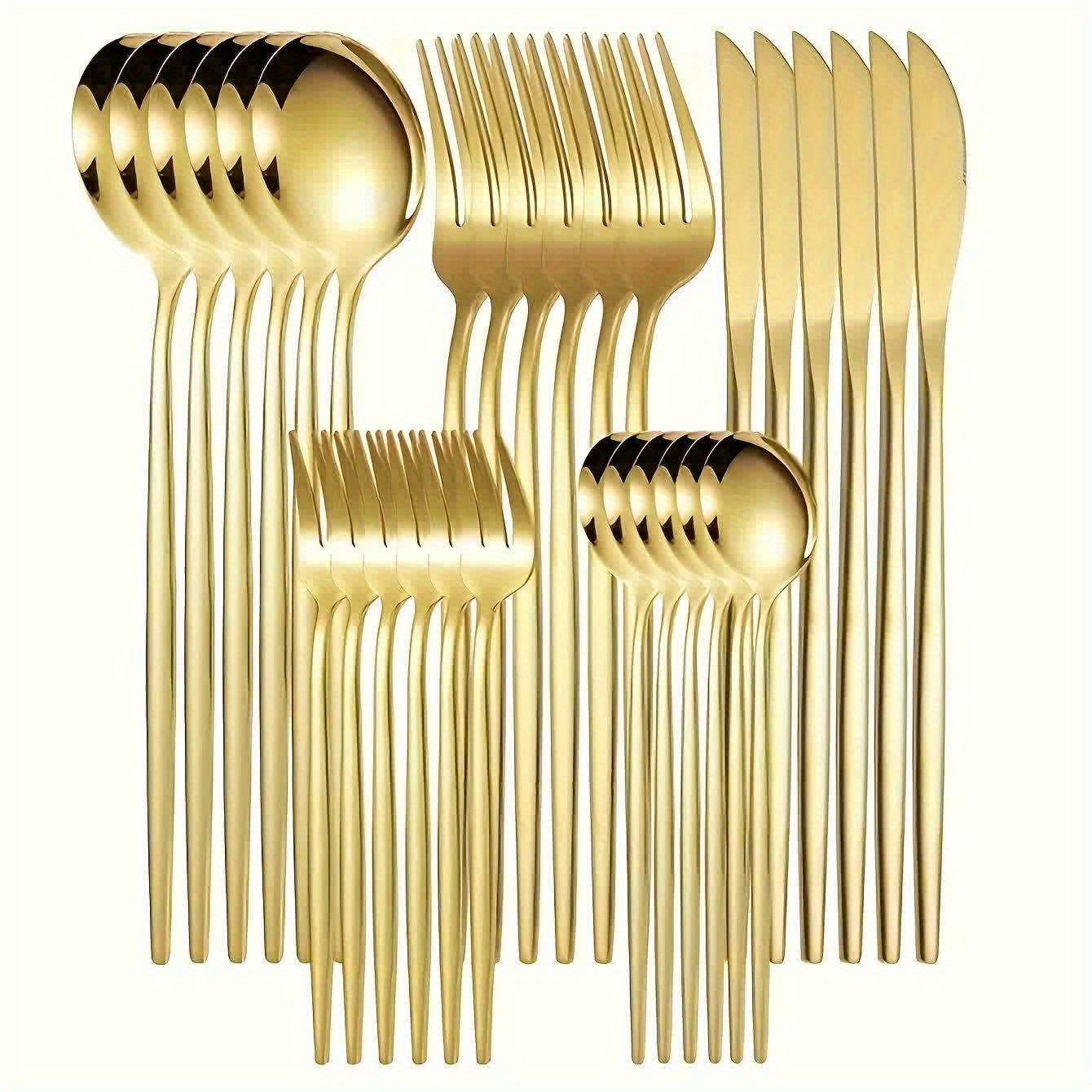 Elegant 30pcs Set Couverts Inox Doré – Couteaux, Fourchettes, Cuillères, Lavable Lave-Vaisselle .