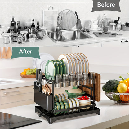 Égouttoir Vaisselle Carbone avec Égouttoir, Porte-Ustensiles et Crochets