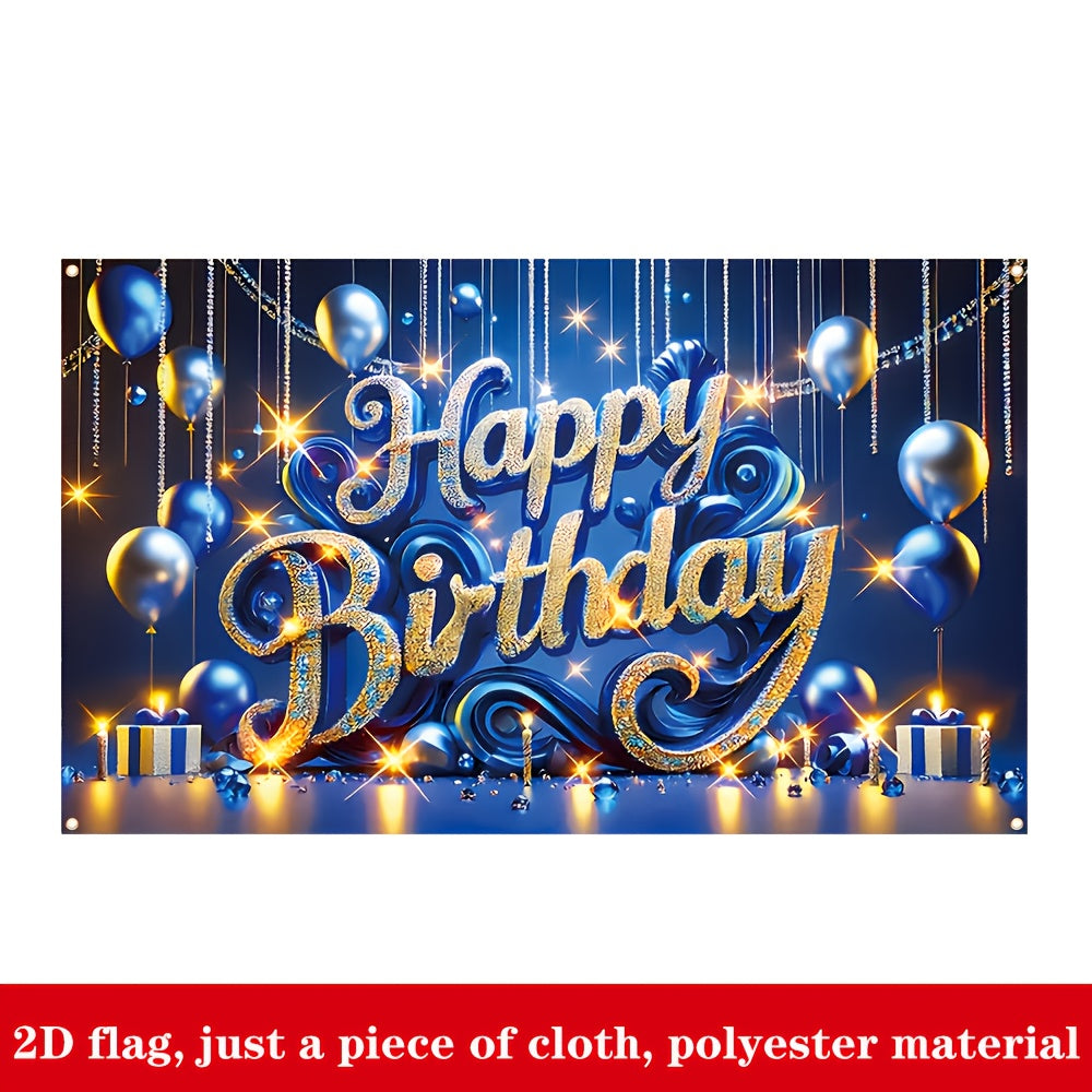 Bannière Anniversaire Bleue et Dorée – Décoration Fête en Polyester .