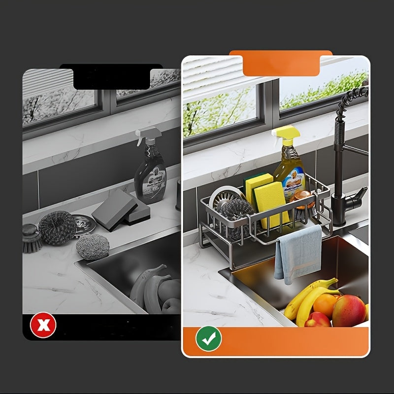 Organisateur Évier Cuisine Multifonction – Support Égouttoir et Porte-Éponge .